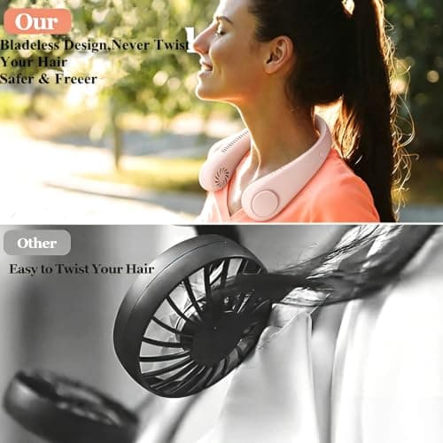 KQLHLHDYZ Portable Neck Fan, USB Rechargeable Hands Free Bladeless Personal Mini Fans, 3 Speeds Adjustable, Wearable Cooling Fan for Traveling, Sports, Office — view 5