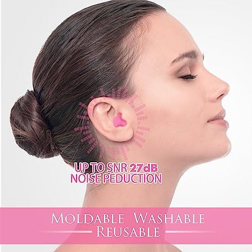 Silicone Ear Plugs for Sleeping Re-Usable Waterproof, SNR = 27dB Noise Cancelling Premium Moldable Ear Plugs for Sleeping, Travelling, Studying Noise Reduction (Pink) — view 2