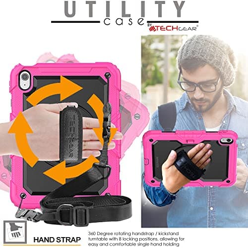 TECHGEAR UTILITY Case for iPad 11" A16 (11th Gen 2025) & 10.9" (10th 2022), Rugged Heavy Duty Shockproof Cover Screen Protection, 360 Stand, Hand & Shoulder Strap - for Work, School, Travel etc - Pink — view 6