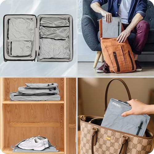 EULANT Compression Packing Cube Set for Suitcase, 3 Pieces Waterproof Vacuum Bags + 1 Shoe Bag, Travel Pack Organiser for Hand Luggage, IPX8 Airtight Zip & Ultralight — view 5