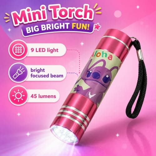 SRV Hub 9 LED Mini Flashlight Pink, 8.7cm Aluminium Kids Torch with Wrist Strap, Compact Pocket Light for School, Travel, Camping, Outdoor Adventures, Birthday Gifts and Party Bags — view 4