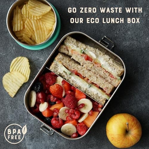 Moonmoon Stainless Steel Lunch Box (0.8L) | Leakproof Metal Bento Lunch Box with Compartments | BPA free Salad & Sandwich box for Adults & Children — view 2