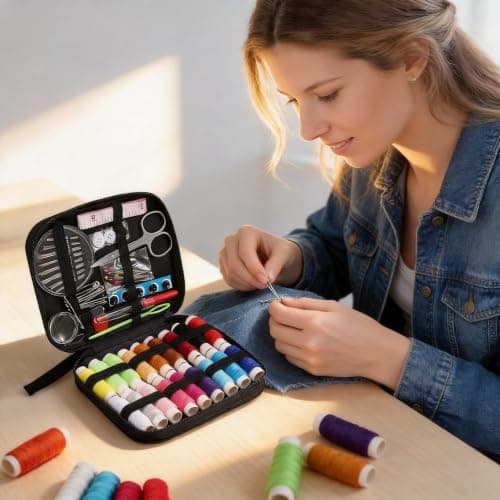 Zorvida Sewing Kit for Beginners and Adults, Portable Needle and Thread Kit for Clothing Repair, Gift for Mom Grandma Girls, Dorm Essentials (Black) — view 5