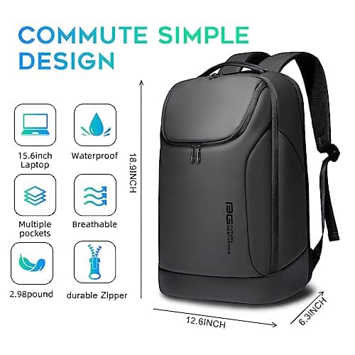 BANGE Business Smart Waterproof Backpack Fit 15.6 Inch Laptop, Travel Durable Suitable For Overnight And Daily Use, Black (No Usb) — view 4