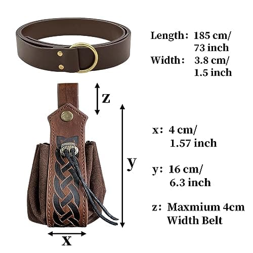 HiiFeuer Medieval O Ring Belt with Retro Nordic Drawstring Pouch, Renaissance Faux Leather Belt and Purse Set for LARP (Brown C) — view 6