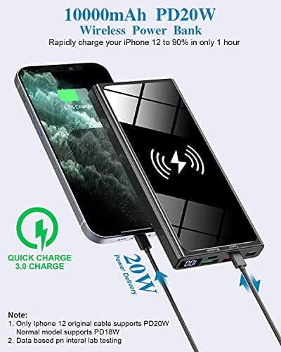 Wireless Portable Charger, Ultra Slim PD20W USB C Fast Charging 10000mAh Power Bank LED Display, External Battery Pack, Travel Essential Phone Powerbank for iPhone 17 16 Samsung S25 Google etc (black) — view 2
