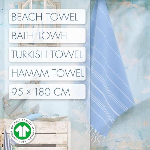 LeStoff Hammam Towel/Camping Towel, 100% Organic Cotton, 95x180, Light Blue — view 2