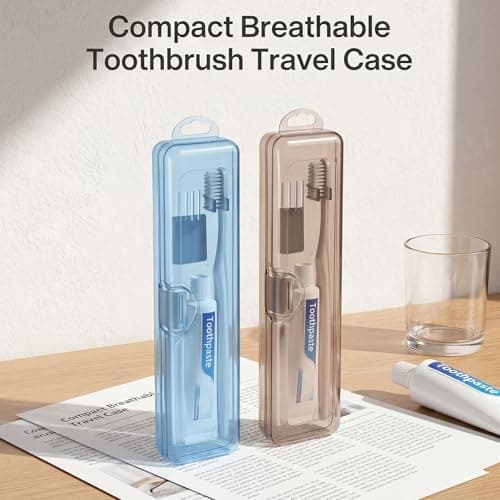 SynHHergyx 2Pcs Travel Toothbrush Holder Case Travelling Tooth Brush Holder Case Blue Brown — view 3