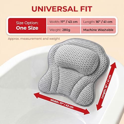 Bath Pillow LAVISMA Ergonomic Bathtub Cushion with 4D Breathable Mesh, Head, Neck, Shoulder & Back Support, 6 Strong Suction Cups, Quick Dry Spa Pillow for Bathtub Jacuzzi Hot Tub - Light Grey — view 4