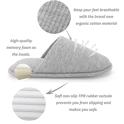 Ofoot Women's Cozy Thread Cloth Organic Cotton House Slippers, Washable Flat indoor/outdoor slip on shoes, Grey, 3.5-4.5 UK — view 4