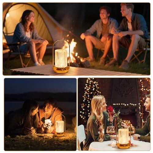 CECOMBINE Cordless Table Lamp Rechargeable - Protable Metal Gold Table Lamps, Crystal Lantern Table Lamp Touch Lamp, 3 Color Stepless Dimming Battery Operated Lamp for Indoor Outdoor Camping (Gold) — view 6