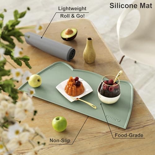 OHMO Silicone Cat Food Mat for Food&Water Bowls, 46x25cm, Sage Green — view 5