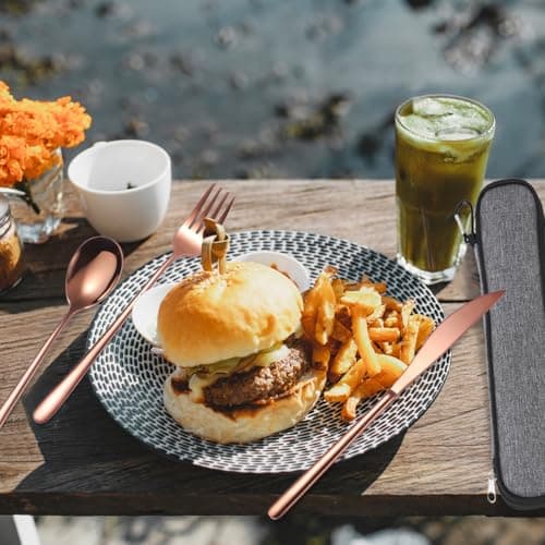 AARAINBOW Stainless Steel Cutlery Set for 1, 3 Pieces Knife Fork Spoon Set with Case. Reusable Flatware Set for Camping, Travel, Work, and Outdoor Activities, Dishwasher Safe (Rose Gold) — view 5