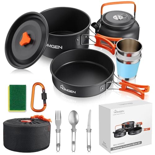 HOMGEN Camping Cooking Set Camping Pots and Pans Set Aluminium Camping Cookware Kit Protable Cooking Mess Kit Lightweight Camping Cooking Equipment for 2-3 People Perfect for Camping Picnic Hiking etc