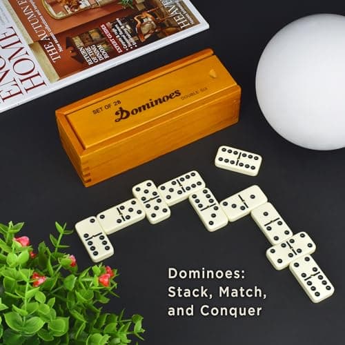 Queensell Dominos Set for Adults – Dominoes - Classic Board Games, Double 6 Dominoes Family Games for Kids and Adults - Double Six Standard Dominos Set 28 Tiles with Wood Case, Juegos de Mesa — view 6