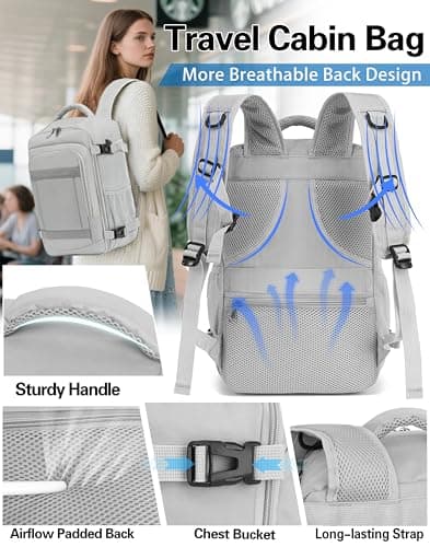 KLOSTAIN Ryanair Cabin Bags 40x30x20 Underseat 24L Laptop Carry On Backpack Fits easyJet Eurowings Wizz Air Light Grey — view 5