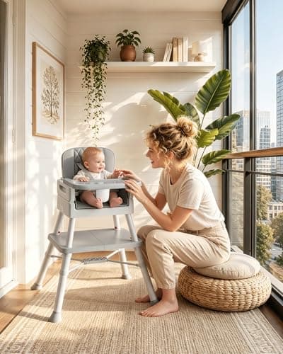 COOSEYA Baby High Chair, 6-in-1 Convertible Baby High Chair for Babies and Toddlers, Multi-Use Adjustable Feeding Chair with Removable Tray, 5-Point Safety Harness, Classic Grey (6 M-3 Y) — view 5