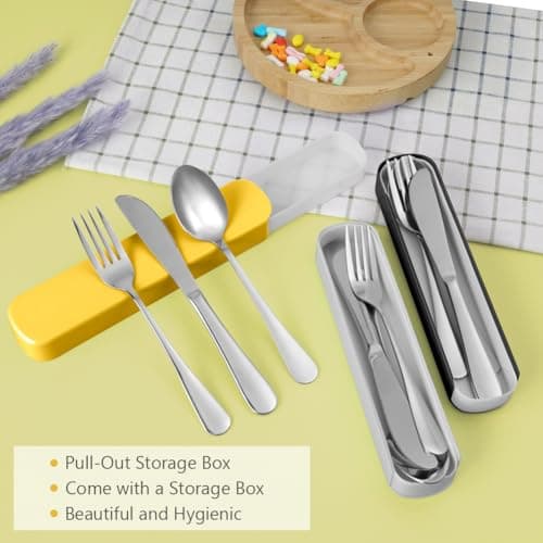 HOTUT Cutlery Set with Portable Pouch Case, 3 Pcs Camping Cutlery, Stainless Steel Flatware Camping Utensil Set with Knife Fork Spoon, Portable Utensils for Outdoor Travel Picnic Office School Lunch — view 3