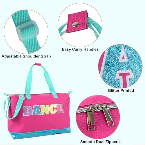 Over The Shoulder Garment Dance Bags for Girls, Teen Dancers, Costumes, Boys | Holographic Glitter Dance Workout Bag for Kids, Competitions, Dance Pink & Blue, Casual — view 2