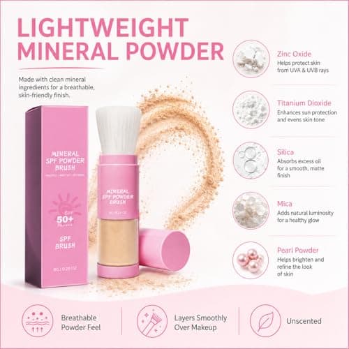 Mineral Sunscreen Powder, SPF 50+ Mineral Setting Powder, Brush On Sunscreen - Lightweight Face Powder, Oil Control Matte Finish - Travel Size for Scalp, Hairline & Face — view 5