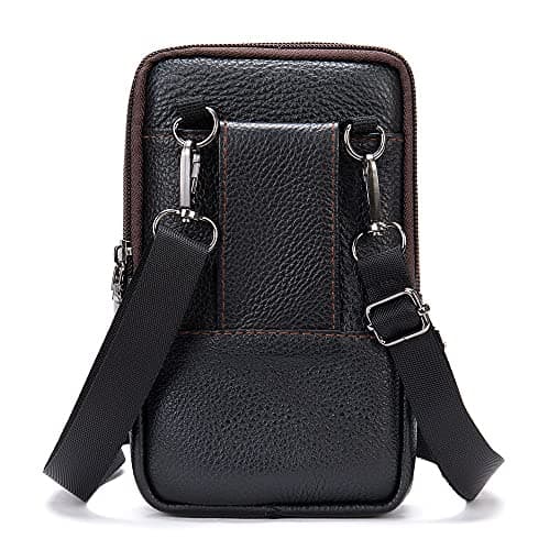 Cell Phone Waist Pouch Leather Men, Crossbody Phone Bag Mens, Vertical PU Leather Shoulder Messenger Bag Travel Crossbody Pack Belt Clip Holster Wallet Purse for Cell Phone/Mini Tablet — view 2