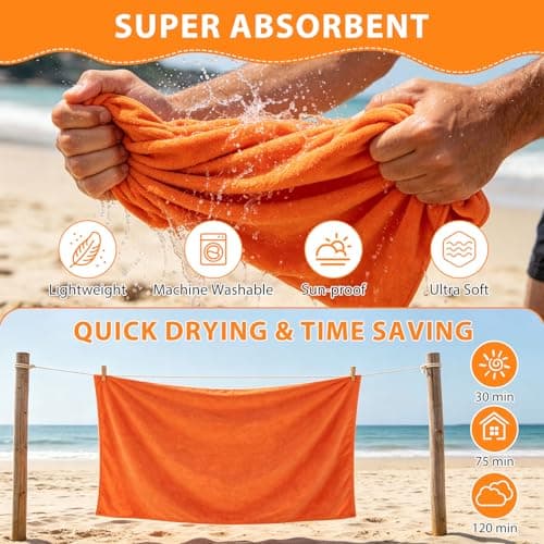 Indrnif Outdoor Magnetic Bath Towel 190 X 80 cm,Quick-Dry Sand-Resistant Beach Towel with Magnetic Closure,Oversized Microfiber Bath Towel for Travel, Swimming, Pool, Yoga, Hiking, Camping (orange) — view 4