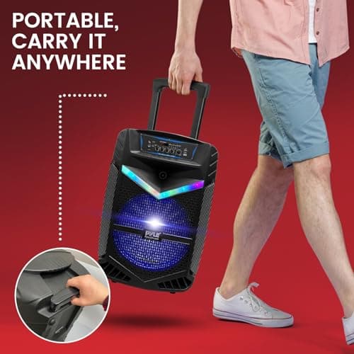 Pyle Portable Bluetooth Karaoke Machine, 1200W Rechargeable Speaker System with 38cm Subwoofer, Mic Input, Party Lights, USB SD Radio, Voice Amplifier, Singing Machine for Kids and Adults — view 6