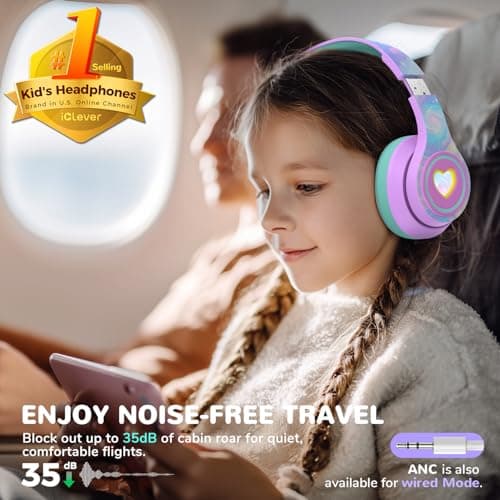 iClever BTH24 Active Noise Cancelling Headphones for Kids Airplane Travel — view 2