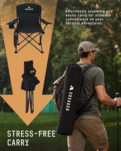 Voyager Folding Camping Chair 2-Pack, Lightweight with Pocket and Drinks Holder, Holds up to 120kg Each, Easy to Transport, Foldable Outdoor Chair Set -Black — view 4