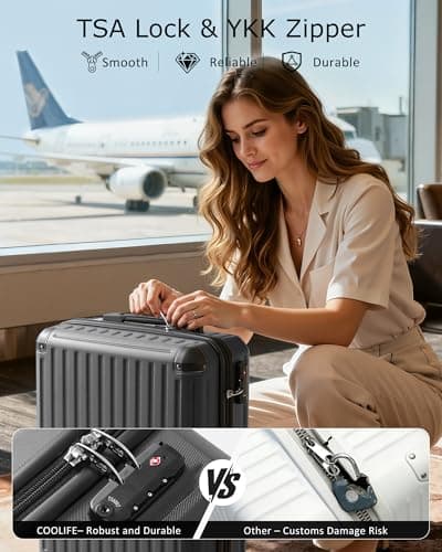COOLIFE EasyJet Vacuum Cabin Suitcase 55X40X20cm + Vacuum Bag for Travel +60% with Pump | ABS Hard Shell, 8 Wheels & TSA Lock - for Ryanair, Europe, Business, Study Abroad, Cruise | Carry On Suitcase — view 4