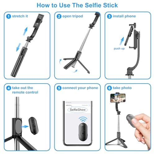 SelfieShow Selfie Stick, 4 in 1 Selfie Stick Phone Tripod Stand, 41 Inch 106cm Extendable and Portable Selfie Stick with Detachable Wireless Remote Compatible with iPhone 17 16 15/Galaxy/Huawei, etc. — view 6