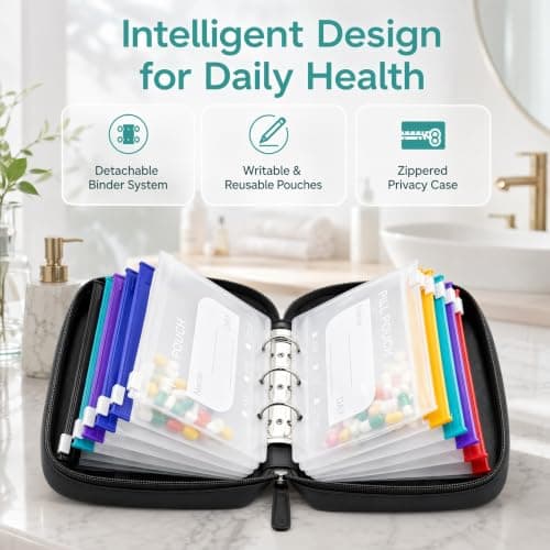 A8 Waterproof Pill Organizer Set, A8 Color Coded Zippered Pill Pouches — view 4