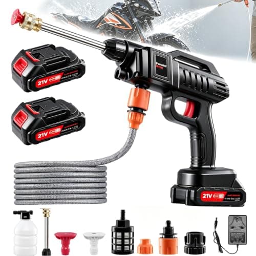 Bellanny 60Bar Cordless Pressure Washer, 21V 1500W Portable Pressure Washer with 2 x 2.0Ah Rechargeable Battery, Battery Pressure Washer with 5M Hose for Floor Car Garden Cleaning & Watering