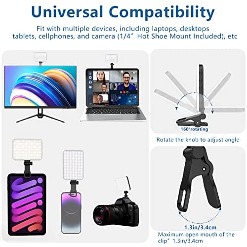 ALTSON 60 LED Portable Selfie Light Video Conference Lighting with Clip and Camera Tripod Adapter, Rechargeable 2200mAh CRI 97+, 3 Lighting Modes for Mobile Phones iPhone Camera Laptop Photo Make-up — view 2