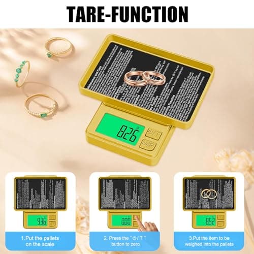 Diyife Mini Scales, [1000g/0.01g] Small Pocket Scales, High Precision Portable Weighing Scales with Cover, Fast Read with Back-Lit LCD Display, for Jewellery Gold Coffee Coin Herb Lab, Golden — view 5
