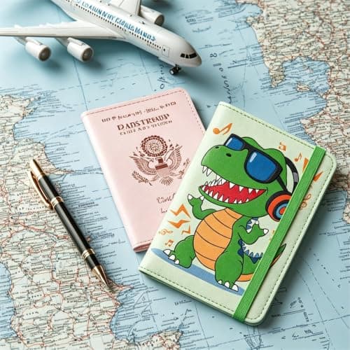 beinkmake Cute Cool Dino Passport Holder for Travel, 5.9" x 4.3" — view 5