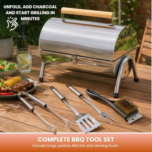 Tabletop Charcoal BBQ Portable Stainless Steel Folding Grill with Tools — view 6