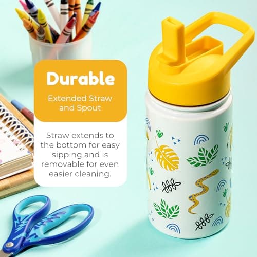 BOZ Kids Insulated Water Bottle with Straw Lid, 14oz (414ml) (Safari) — view 4
