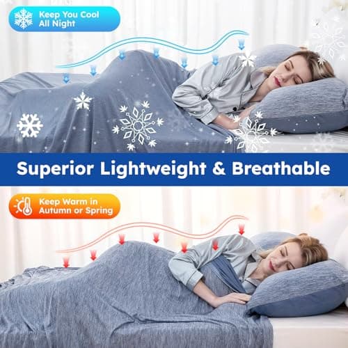 KoolShiro Cooling Blanket,150x200cm,Summer Blankets with Double Sided Cold Effect, Arc-Chill Q-Max>0.5 Cool Fiber, Breathable Lightweight Blankets for Hot Sleepers Night Sweats (Blue) — view 5