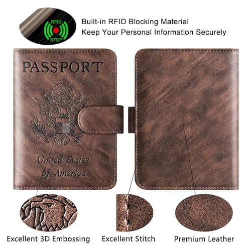 Passport Holder Wallet Travel Essentials Leather RFID Blocking Holiday Luggage Must-Have Travel Accessories for Men Women 120#Coffee Upgraded Design — view 4