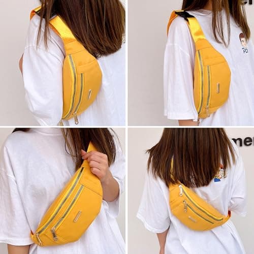 BAIYSFFG Fanny Pack Fashionable Waist Bag Unisex Fashion Waist Bag Casual Travel Bum Bag with 3 Zipper Pockets for Women Men Sports Running Hiking Jogging (Yellow) — view 3
