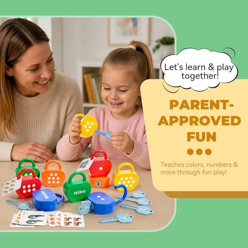 GEERAY Cause and Effect Toys for Toddlers 3 4 5, Montessori Lock & Key Set with 10 Apple-Shaped Locks, Keys & 20 Cards Numbers Matching & Counting, Preschool Learning Games Gifts — view 2