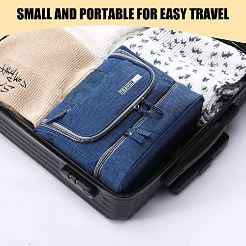 JOZEA Travel Hanging Toiletry Bag for Men Women with PVC Wet Dry Separation Bottom, Large Wash Bag, Cosmetic Organiser, 24x13x21cm Blue — view 5