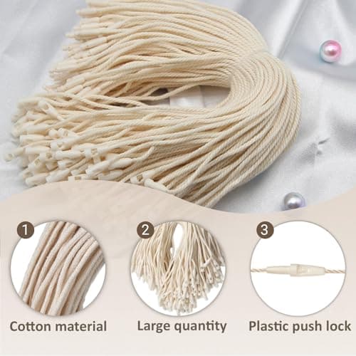 100 PCS Cotton Hang Tag String, Disposable Price Strings with Snap Lock for Luggage Label, Fastener Hook Ties for Products Clothes Brand Tag Price — view 3
