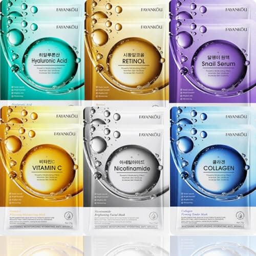 FAYANKOU Bio-Active Collagen Sheet Mask Set (12 Pack) – Firming & Hydrating K-Beauty Skincare – Anti-Aging Face Masks with Hydrolyzed Collagen, Aloe Vera & Niacinamide – No Parabens or Sulfates