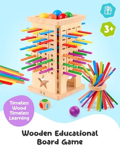Montessori Toys Wooden Board Game for Kids – Fine Motor Skills Toy for Ages 3-6, Travel Family Game with 42 Colourful Balancing Sticks & Balls, Fun Gift for Boys Girls — view 6