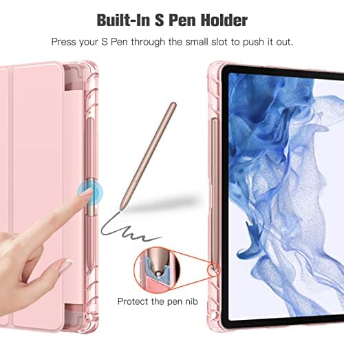 FINTIE Case for Samsung Galaxy Tab S7 11'' 2020 SM-T870(Wi-Fi) SM-T875(LTE) with S Pen Holder, Lightweight SlimShell with Translucent Frosted Stand Back Cover, Auto Wake/Sleep, Rose Gold — view 3