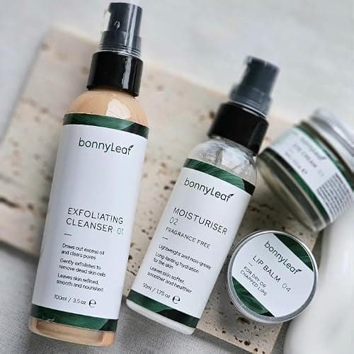 BonnyLeaf Origins Natural Skincare Set, 4-Piece, Brightening and Renewing, Auto-Replenishing Cleanser, Moisturiser & Eye Cream For Hydrating Skin, Ultra Conditioning Peppermint Lip Balm, Travel Sizes — view 3