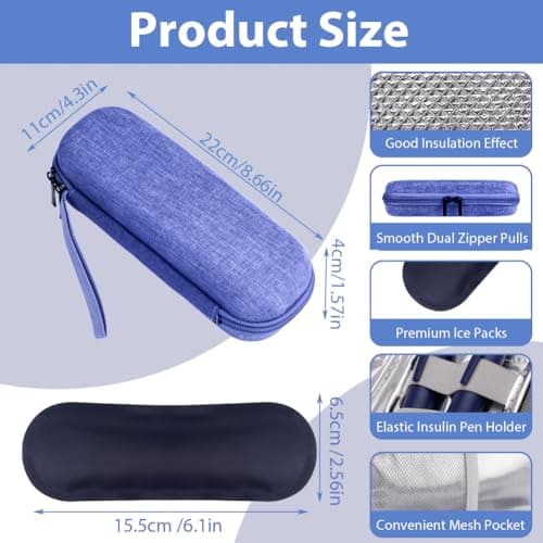 ACWOOInsulin Cooler Travel Portable Medicine Cooler for Travel Insulin with 2 Ice Packs, Diabetic Supplies Pen Case, Small Storage Pack — view 3