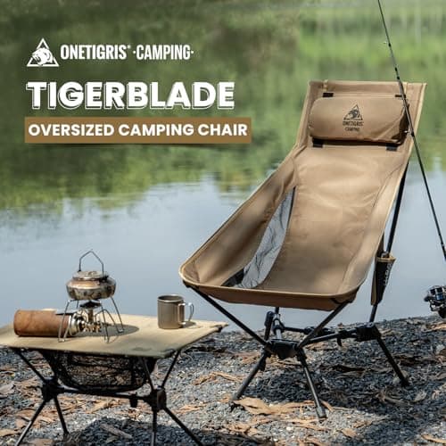 OneTigris Tigerblade High Back Camping Chair with Pillow Design, Comfortable Widened Seat Folding Chair — view 4